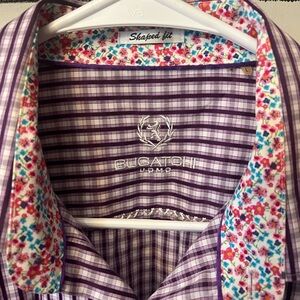 Bugatchi Purple Plaid Shirt with Floral Collar Men’s size Large